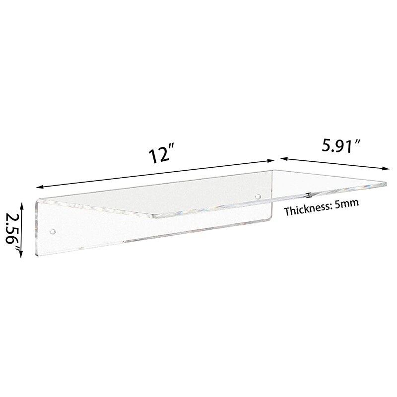 Akryl display lille hylde , 5mm tykke flydende hylder falder ikke af til soveværelse, stue, badeværelse (klart)