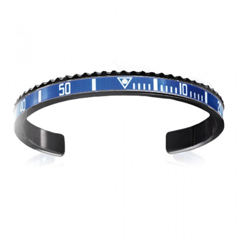 Aço inoxidável manguito pulseiras famosa marca preta pulseira de carro da motocicleta para mulheres s03: black-blue