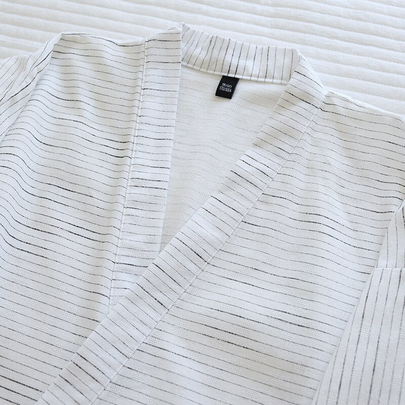 Spring/Summer Men's Kimono Suit Jacquard Cotton Japanese Striped Trousers Breathable Simple Two-piece Suit Pijamas De Verano