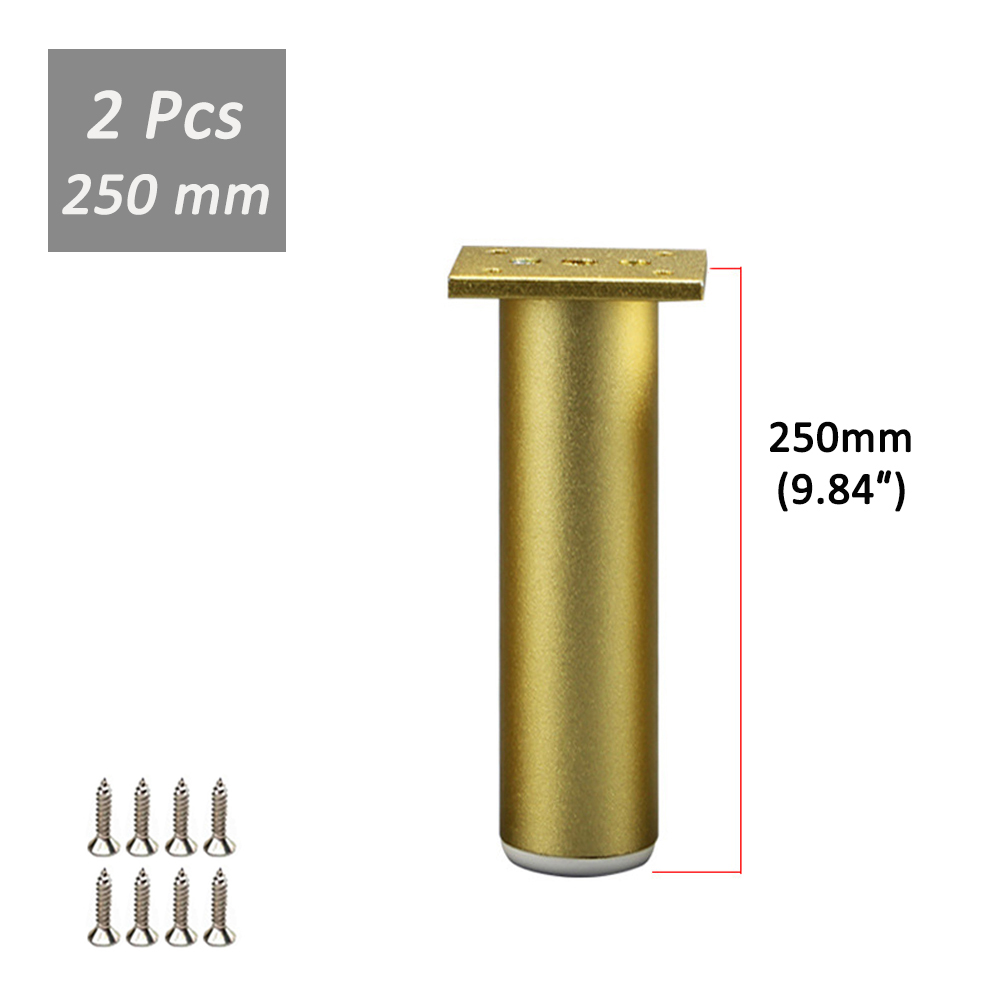 Pieds de meubles modernes en aluminium, 80-300mm, 2/4 pièces, réglables, couleur or, pour canapé, meuble TV, commode, lits: 2Pc 250mm with screw