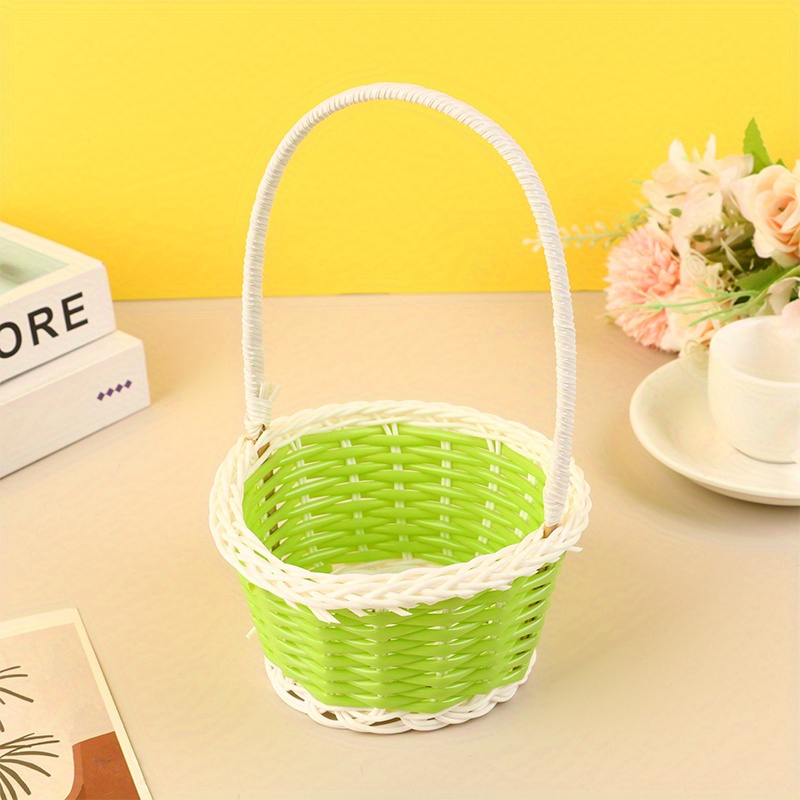 Plastic Rattan Woven Blue Easter Egg Basket Round Storage Basket Home Basket: green