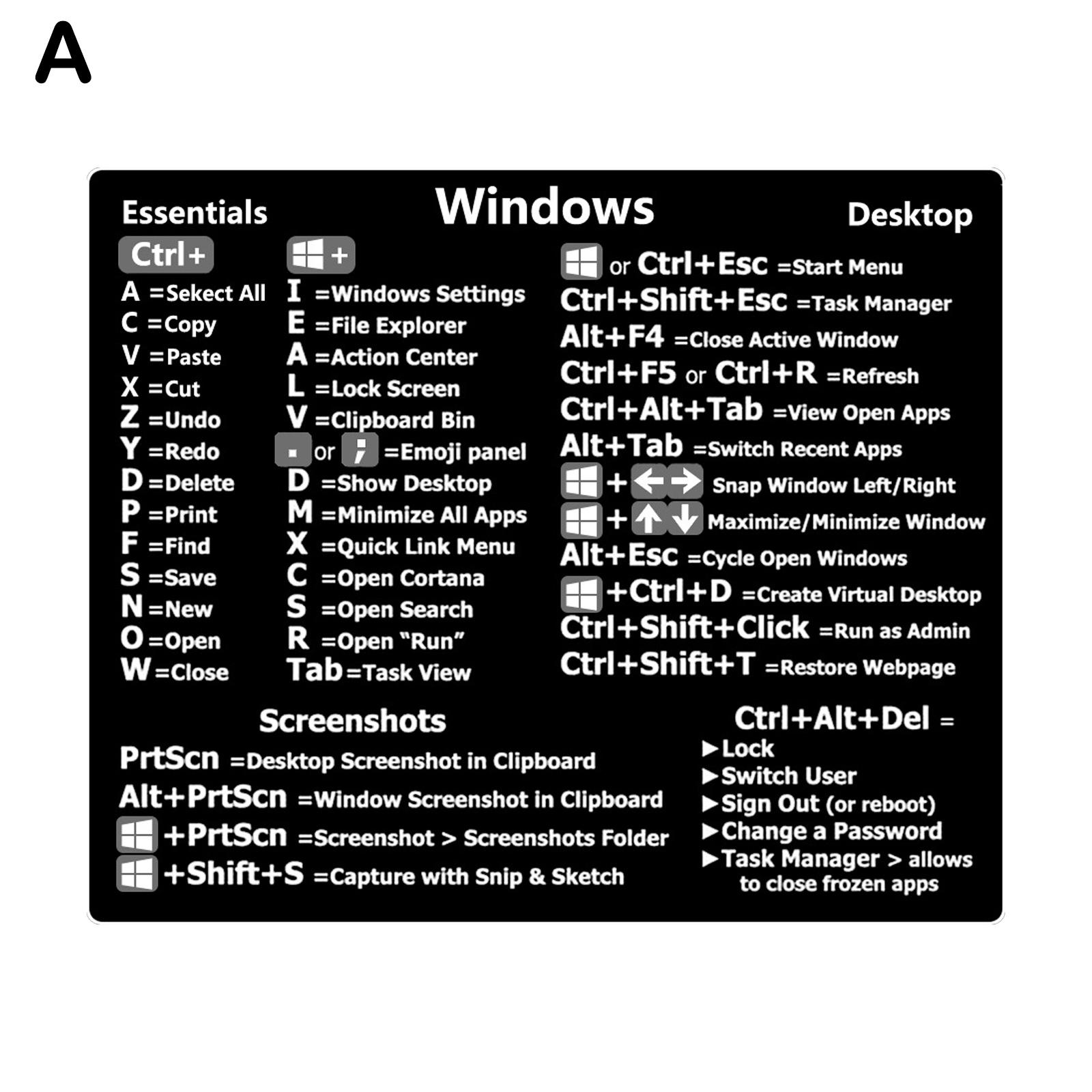 Autocollant de raccourci de clavier Hotkey pour PC Windows, adhésif de référence pour Apple MacPhotoshop Desktop pour Windows ou Word Excel: WHITE