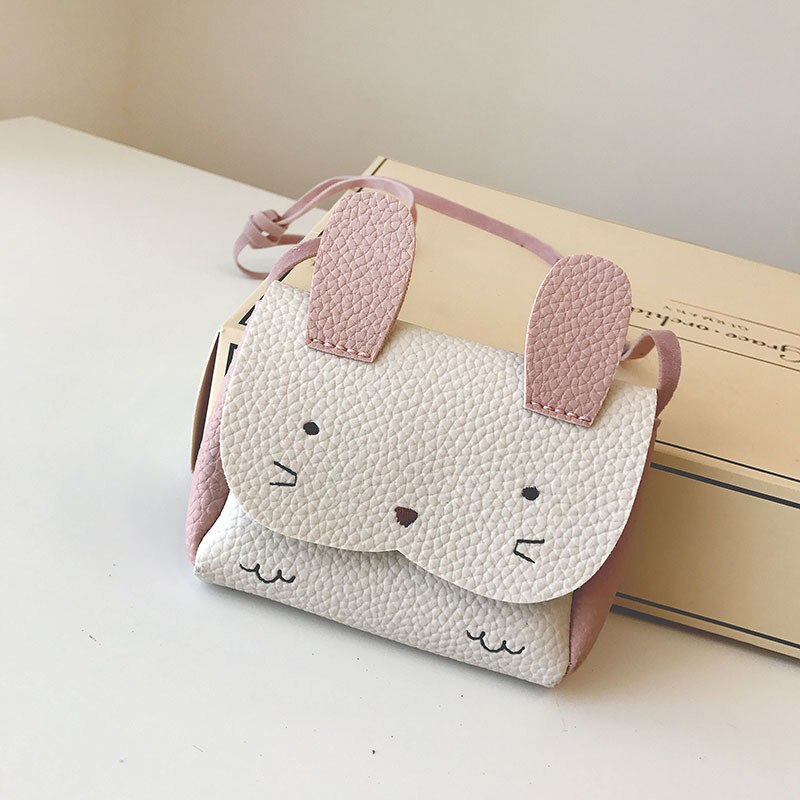 Kawaii meninas pu moeda bolsa bolsa feminina carteira crianças coelho um ombro bolsa pequena moeda mudança carteira saco do miúdo: WHITE