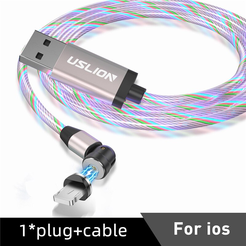 USLION Neue 540 ° Magnetische USB Kabel Stromer LED Ladung Typ C Kabel Ladegerät Mikro magnetisch Telefon USB Kabel Für iPhone Samsung: Pro iPhone Silber-