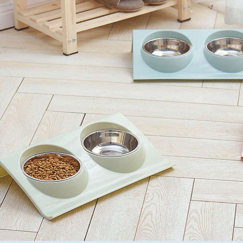 Dubbele hondenbakken voor puppy's, roestvrij staal, voerbak voor eten en drinken, anti-mors voerbak voor katten, drinkbak voor honden