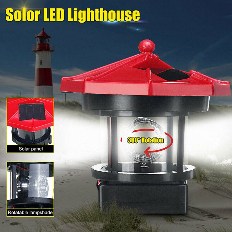 LED Solar Powered Lighthouse Rotating Lamps Waterproof Landscape Lights for Garden Courtyard Lawn Yard Outdoor Decor: Default Title