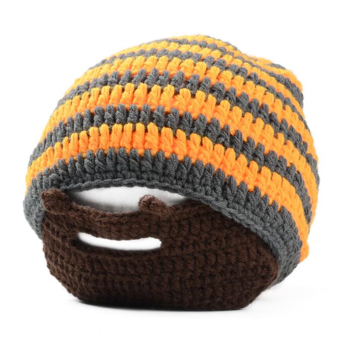 YRRETY Winter Beard Novelty Beanies Handmade Caps Head Knitted Men Hats Warm Cap Embroidery Glasses Pro Ear Protection: Orange grey beard
