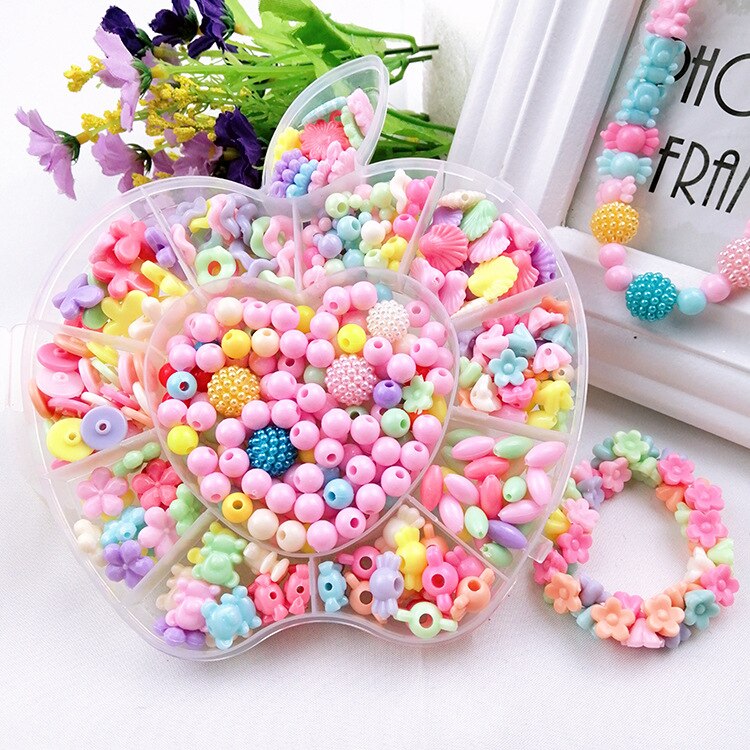 Diy armband halsband akryl pärla tillbehör pussel leksaker äppel låda barn pärlor som smycken gör för barn