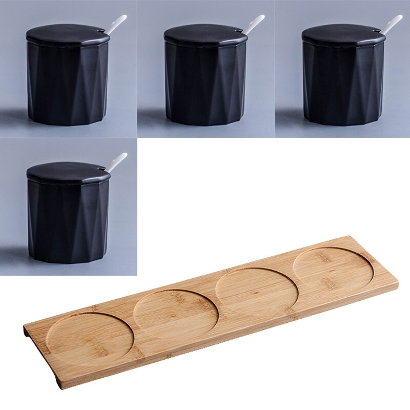 Keramische 3 Stks/set Kruiden Jar Suiker Peper Shaker Keuken Saus Potten Kruidenrek Organizer Opslag Fles Plank Zout Met Lepel: 4 Pics-JHBK-MT