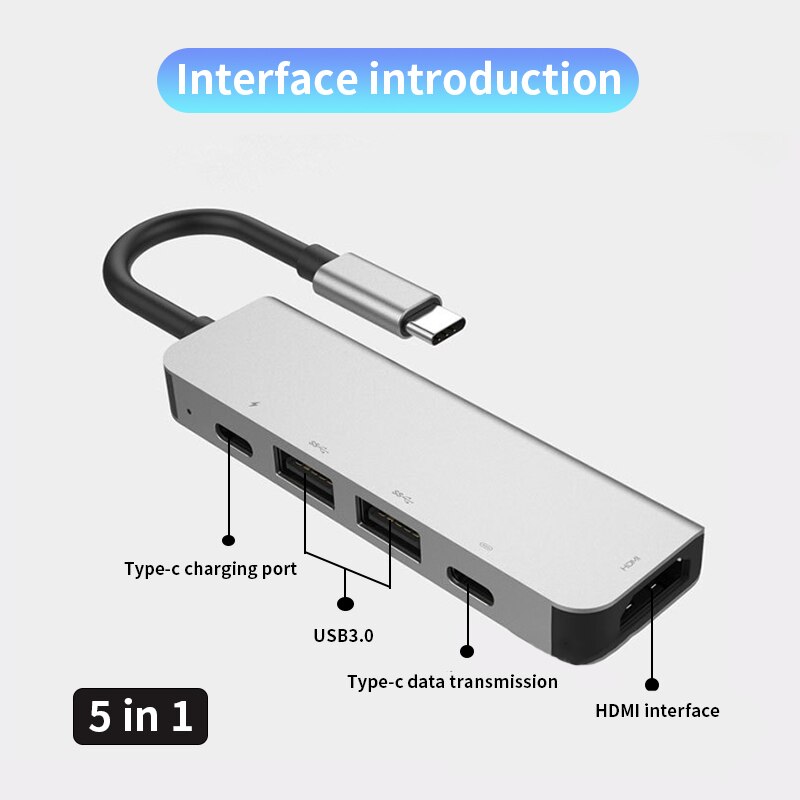 5 In 1 Docking Station Usb 3.0 Hdmi Ethernet Voor Macbook Pro Type-C Data Pd Poort Opladen Voor smartphone Imac Laptop Desktop