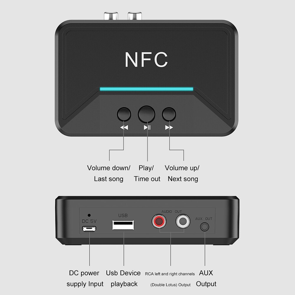 Adaptador receptor Bluetooth 5,0 NFC 3,5mm RCA Audio AUX salida inalámbrica Bluetooth Dongle amplificador estéreo para altavoz: A