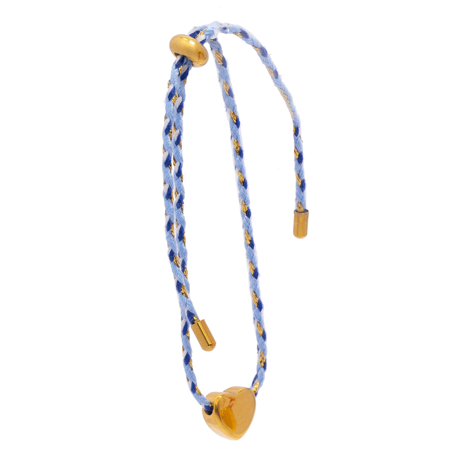 Pulsera de cuerda tejida colorida: dije en forma de corazón de acero inoxidable pulido chapado en oro de 18 quilates, joyería diaria minimalista para niñas: Azul