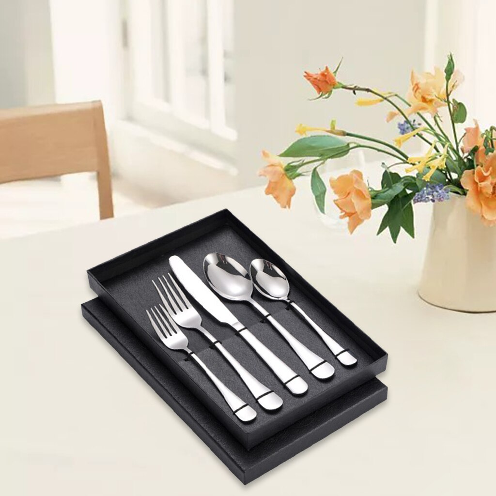 Cubiertos de viaje de acero inoxidable, vajilla reutilizable para comer, Picnic, Servicio de cubiertos, utensilios para cena, juego de , 5 uds.: Silver