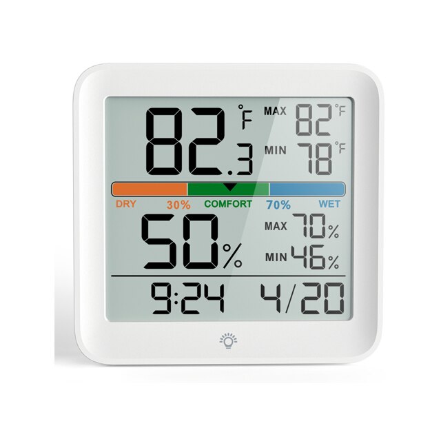 New miiiw temperature and humidity clock for home indoor use, high-precision baby room temperature/humidity monitor with backlight and large lcd screen.: Default Title