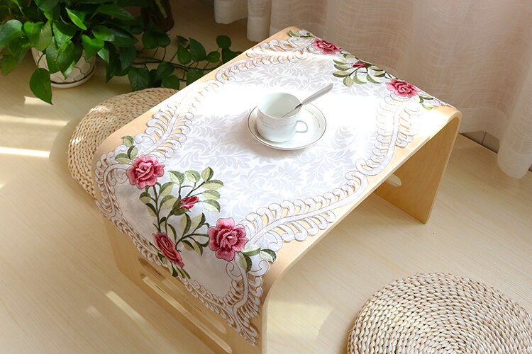 Luksus satin pink broderi seng bord flag løber dug betræk år blonder dug fest jul bryllup navidad indretning