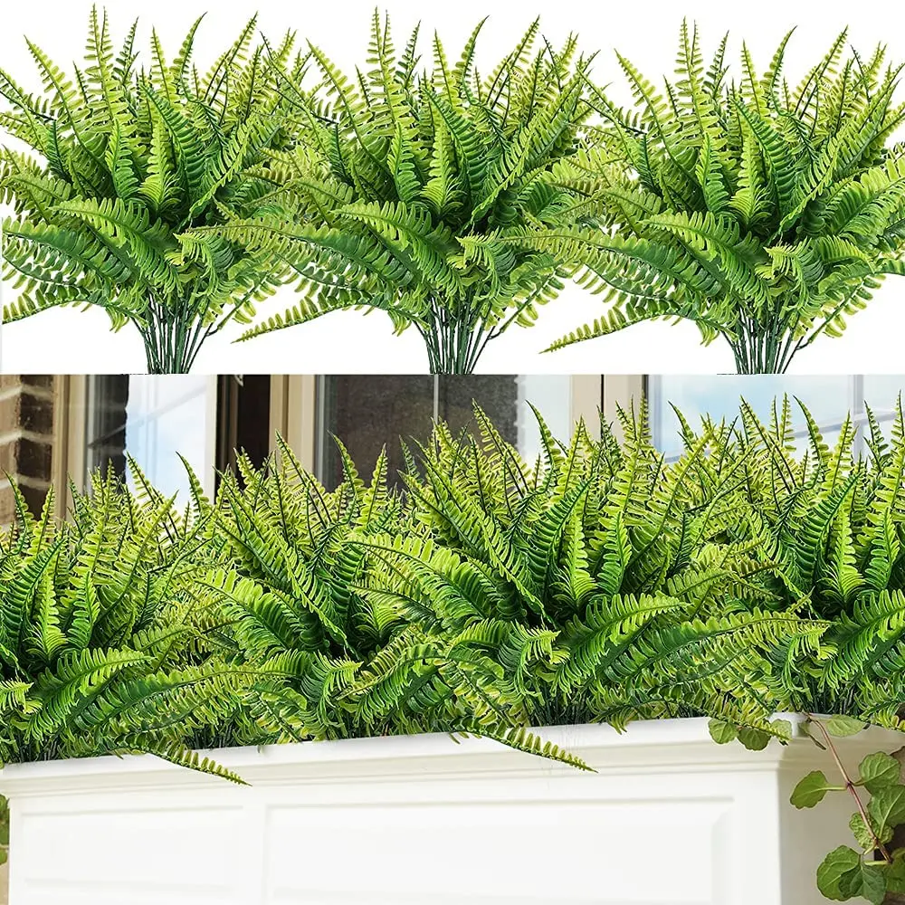 8 Bündel Boston Fern Künstliche Pflanzen Büsche Künstliche Sträucher Grün Kunststoff Outdoor UV Gartenbeständige Pflanzen Farne