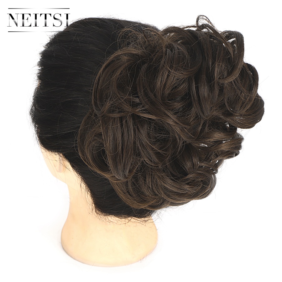 Neitsi Synthetic Bun Extensions Curly Messy Bun Hair Scrunchies Chignons Wedding Hair Piece For Women and Kids
