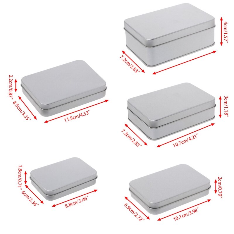 Metal Rectangular Storage Box Container with Lid, Small Tin Boxes Empty Containers Silver Storage Box Case Organizer