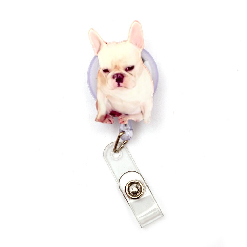 Soporte de tarjeta retráctil para perro de colores, para Bulldog, payaso, carrete de insignia, exposición de Enfermera, Tarjeta De Nombre