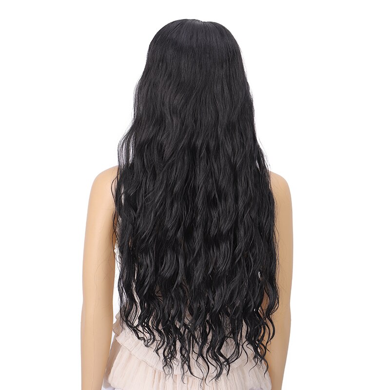 MANWEI black Synthetic Hair Lace Wigs For Women 28inch Long Wavy Lace Front Wig Middle Part Heat Resistant Fiber Hair