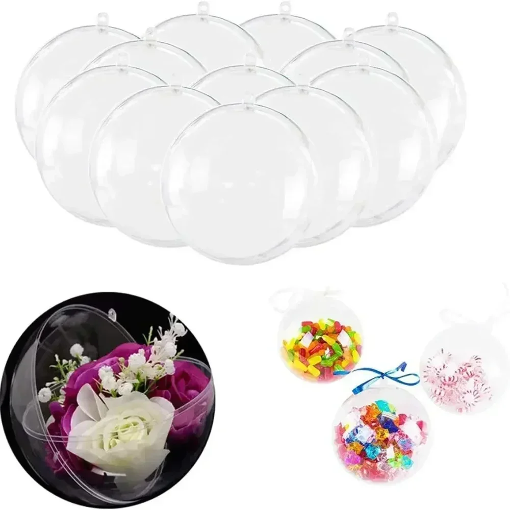 Bola de Navidad acrílica de plástico transparente, bola de adorno rellenable de 7-16CM para decoración Manual del hogar, de Navidad y boda
