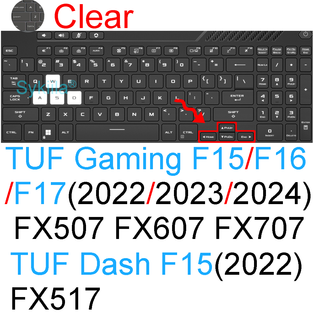 Keyboard Cover for ASUS TUF Gaming A15 A16 A17 Dash F15 F16 F17 FA507 FA607 FX507 FX607 FA707 Silicone Protector Skin Case 15 16: Clear