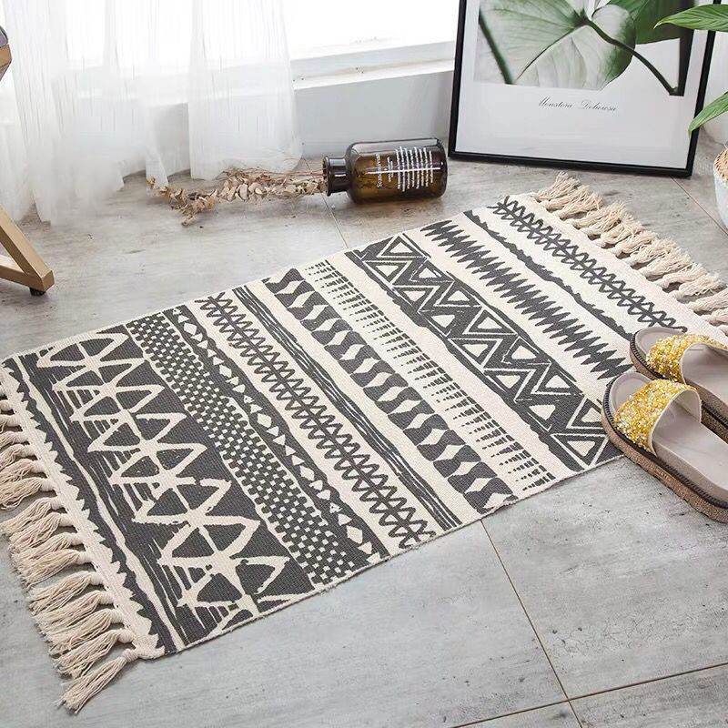 60*90cm retro boheme håndvævet bomuld linned tæpper kvast sengekant tæppe geometriske gulve måtter soveværelser boligindretning