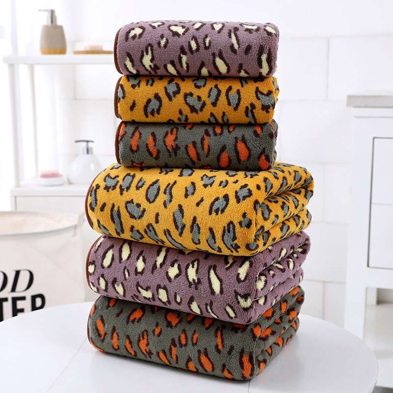 Badhanddoek Set Verdikte Coral Fluwelen Absorberende Luipaard Print Handdoek Douche Wrap