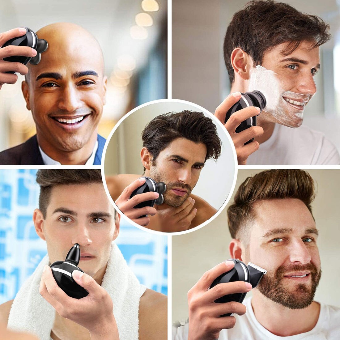 5 en 1 rasoir électrique Rechargeable 5 têtes flottantes rasoirs tondeuse à cheveux nez oreille cheveux tondeuse à barbe hommes brosse de nettoyage du visage
