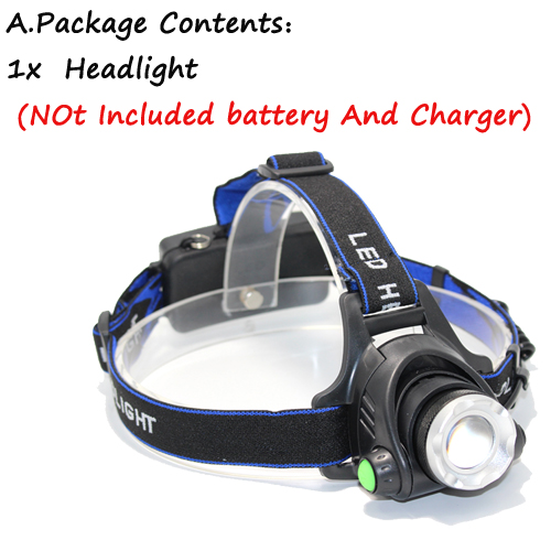 5000LM LED lampe frontale T6/L2 3 modes lampe Zoomable lampe étanche tête torche lampe de poche utilisation 18650 camping pêche phare: Bleu / Beige
