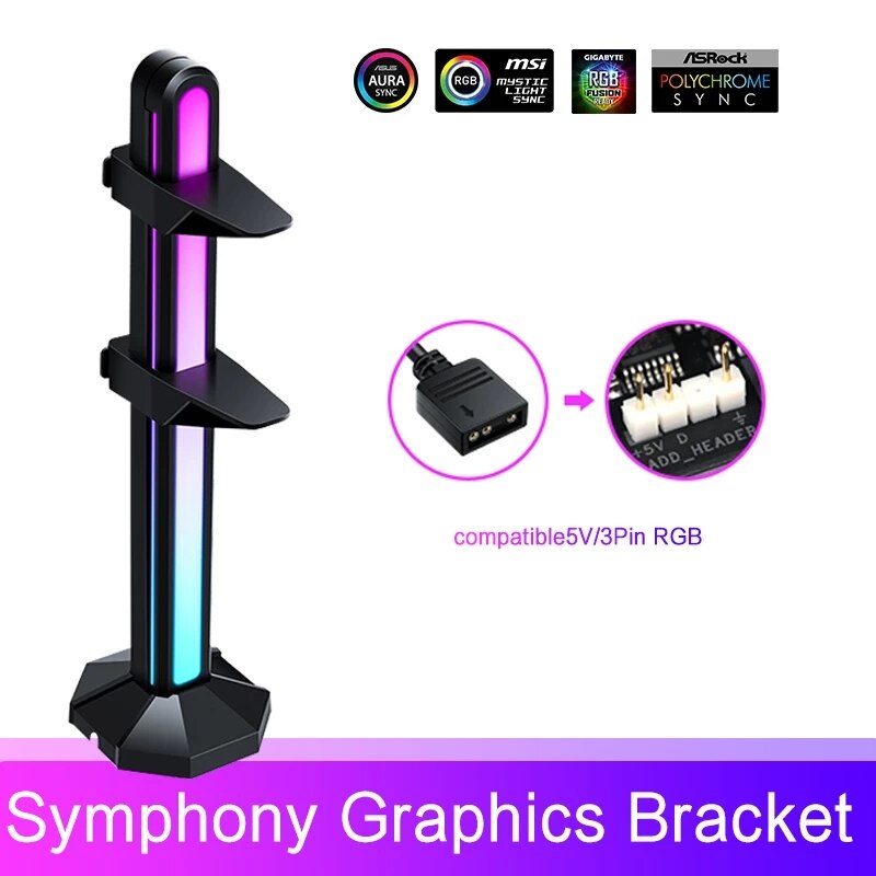 RGB Vertical GPU Support Aluminum Video Graphics Card Jack Bracket,VGA Holder Stand 12V/5V AURA SYNC,Black/White/Pink