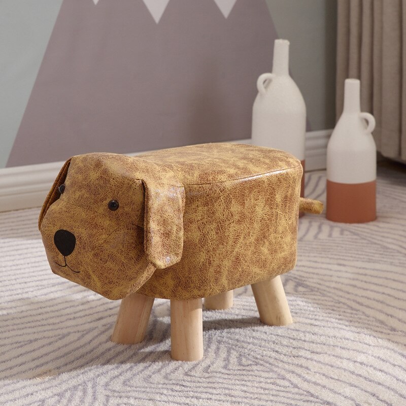 Dog Children's Stool Wooden Cute Cute Pet Sofa Stool Children's Kindergarten Home Stool Kids Furniture: Light Brown