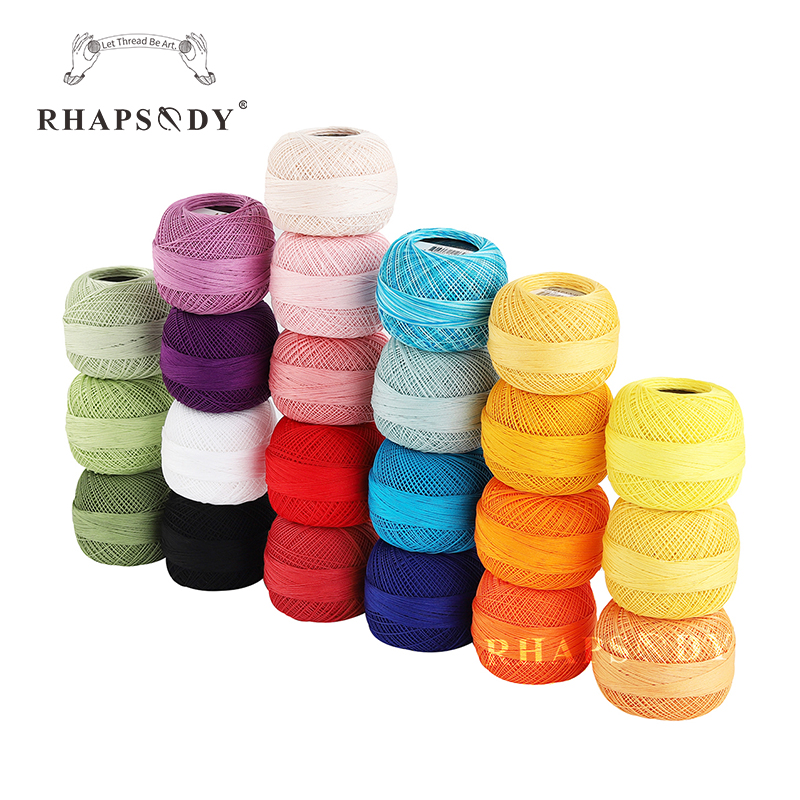 Rhapsody superior tamaño 80 algodón egipcio bateo de ganchillo, hilo de tejer encaje 10 g/unidad 184 yardas primavera macarrón 22 colores