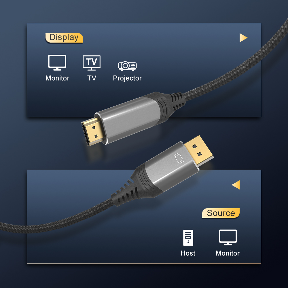 8K DisplayPort to HDMI-compatible Cable UHD 8K@30Hz 4K@120Hz Ultra Speed 48Gbps HDR for projector HDTV DP1.4 to HD2.1 Cable