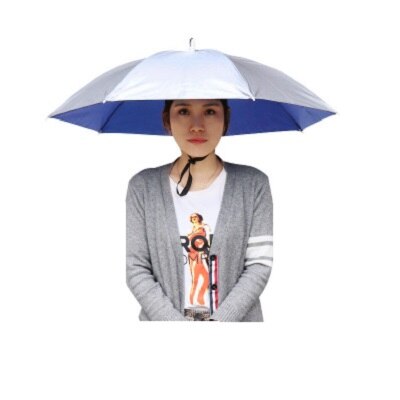 Bærbar hovedmonteret paraply 77cm solskærm letvægts camping fiskeri vandrefestival udendørs parasol foldbar hætte: Sølvgrå