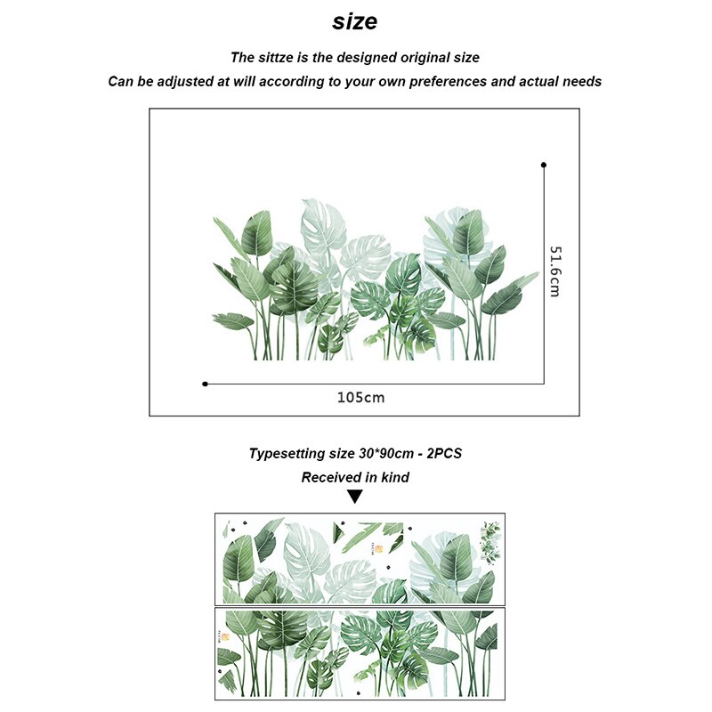 Green Plant Wall Sticker DIY Pink Peony Flowers Tropical Beach Palm Leaves Wall Stickers Modern Art Vinyl Decal Mural Wall