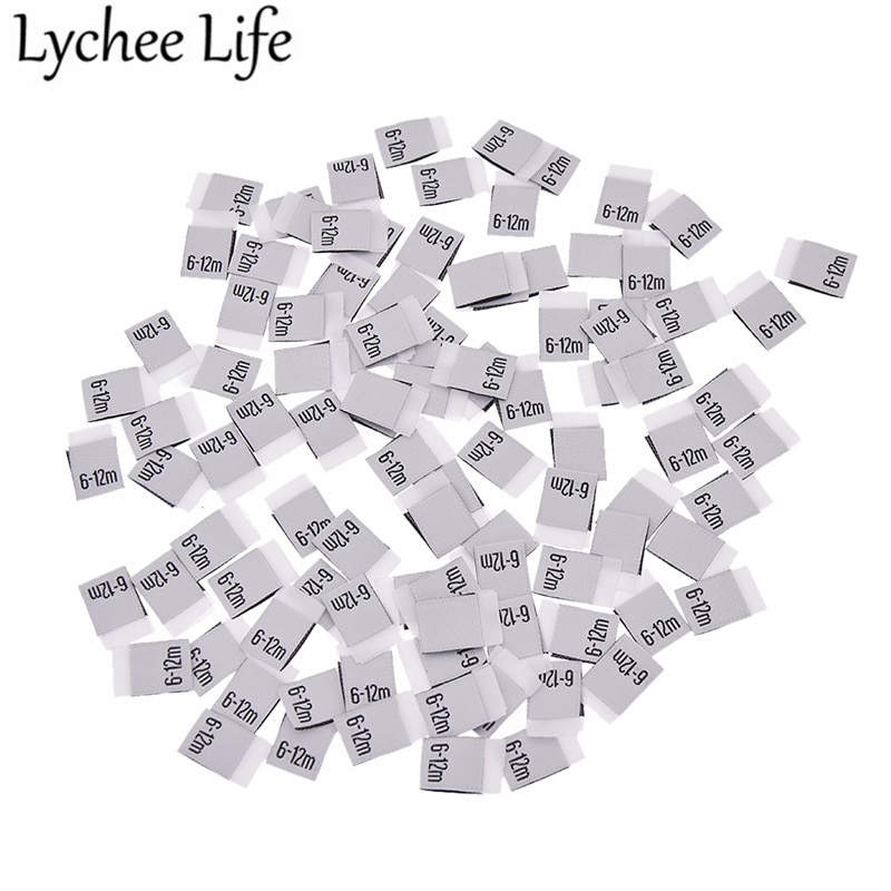litchi liv 100 stk baby klær størrelse etikett polyester brev trykte etiketter håndlaget diy klær sy stoff tilbehør