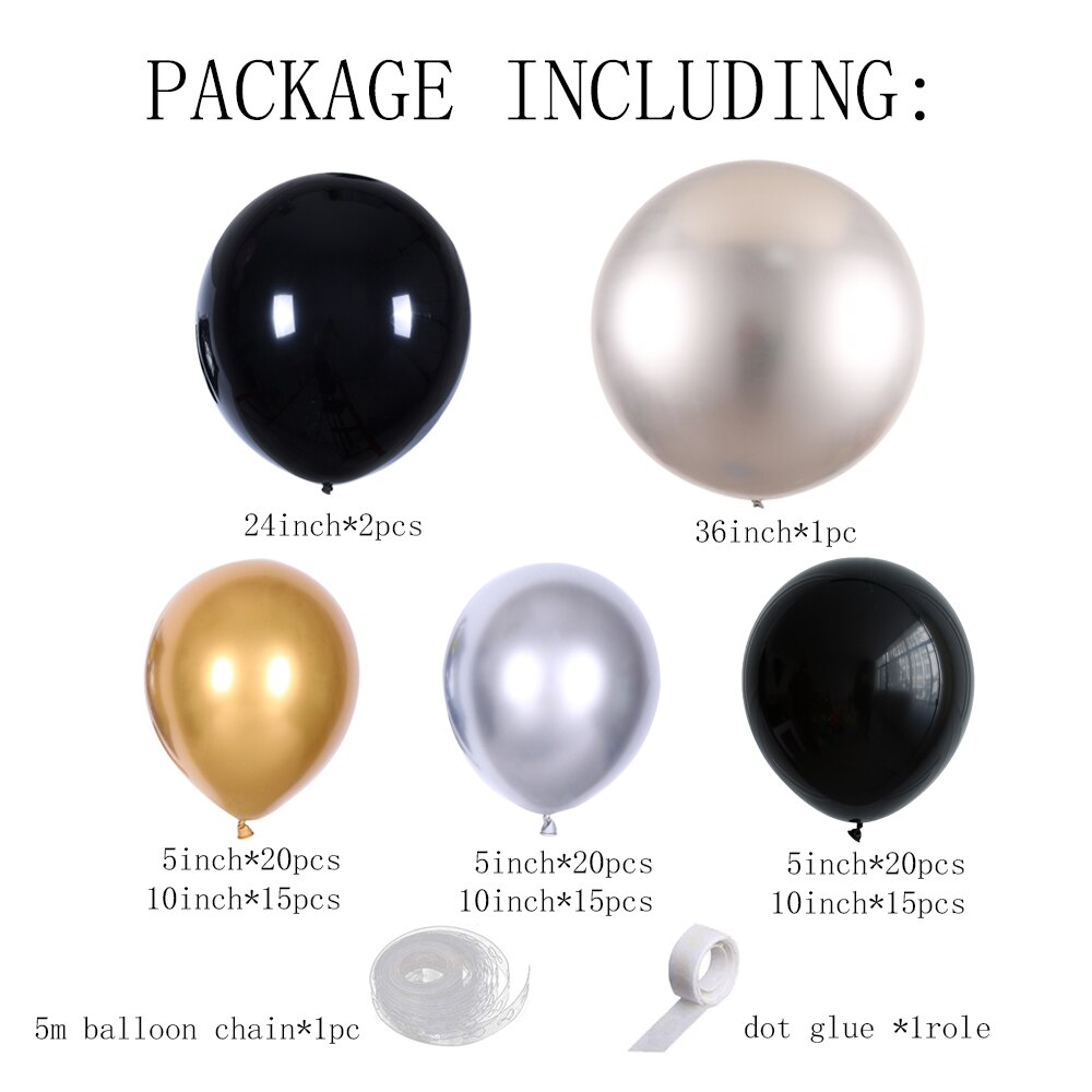 Arco de Globos de Oro plateado negro, 110 Uds., guirnaldas de Globos de látex cromado, Decoración de cumpleaños de de boda, decoración de Año