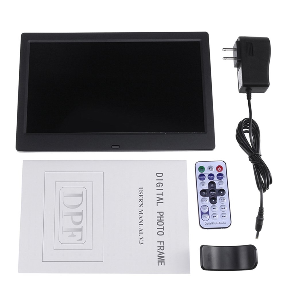 10 zoll Digitaler Bilderrahmen Bild Mult-Medien Spieler MP3 MP4 Wecker HD Foto Rahmen 16:9 IPS Anzeige unterstützung USB SD Karte: Schwarz / EU-Stecker