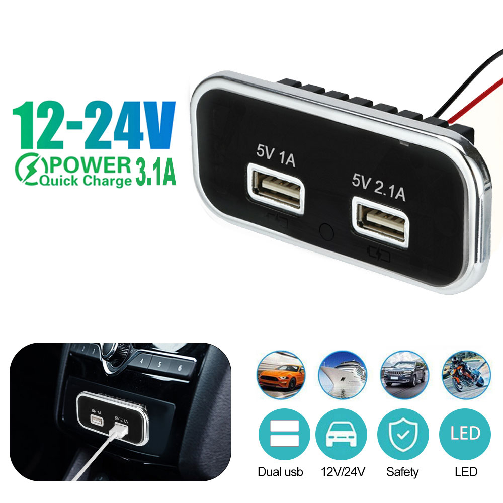 35.5W PD3.0 Autolader Socket Dual USB 3.1A Type-C Snel Opladen Splitter Outlet Power Adapter Voor motorfiets Vrachtwagen ATV Boot RV: WHITE