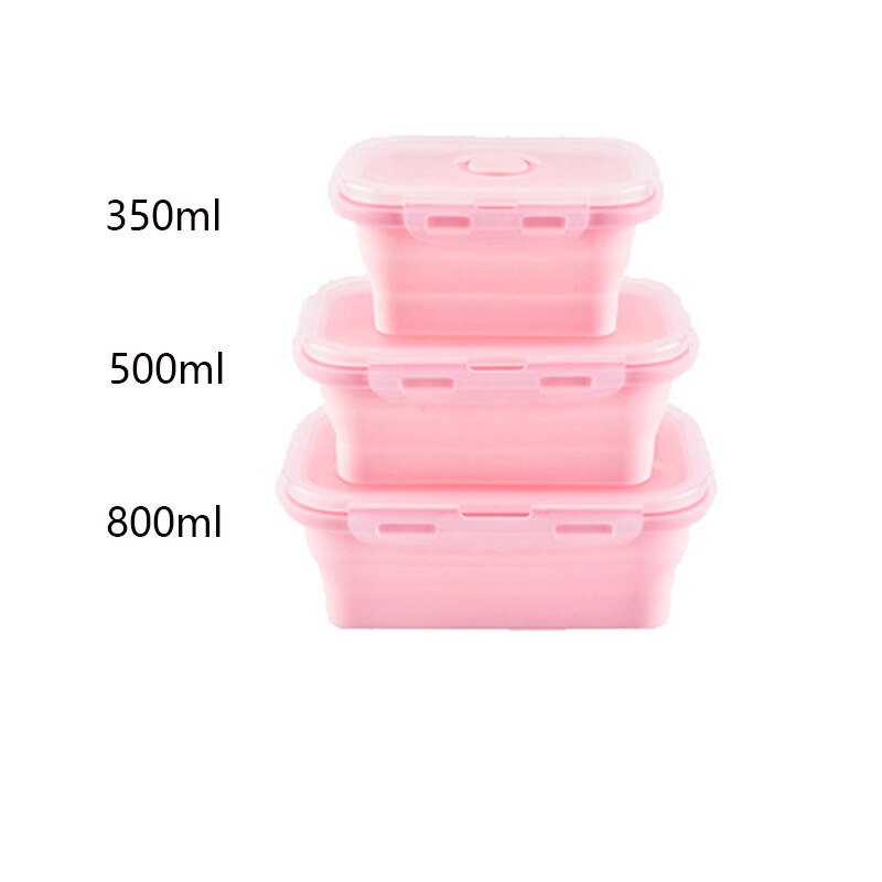 Fiambrera plegable de silicona, caja de Bento para frutas y verduras, utensilios de cocina, contenedor de alimentos, Bol, herramientas de cocina, accesorios de cocina: Pink 3Pcs