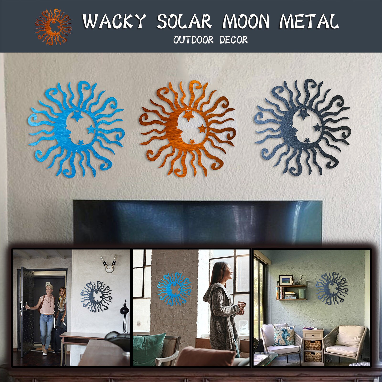 Moon Shape Wall Decoration Metal Wall Art Steel Outdoor Decor Active Metal Reflective Wall Decor Sticker D02