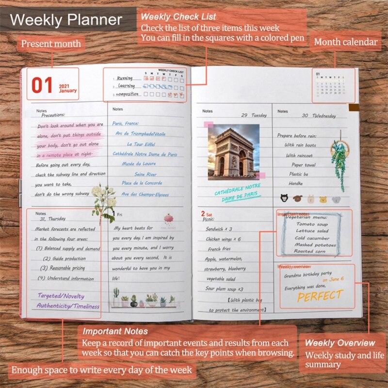 Banded Planner -Weekly & Monthly Planner with Tabs Hardcover Agenda with Notes