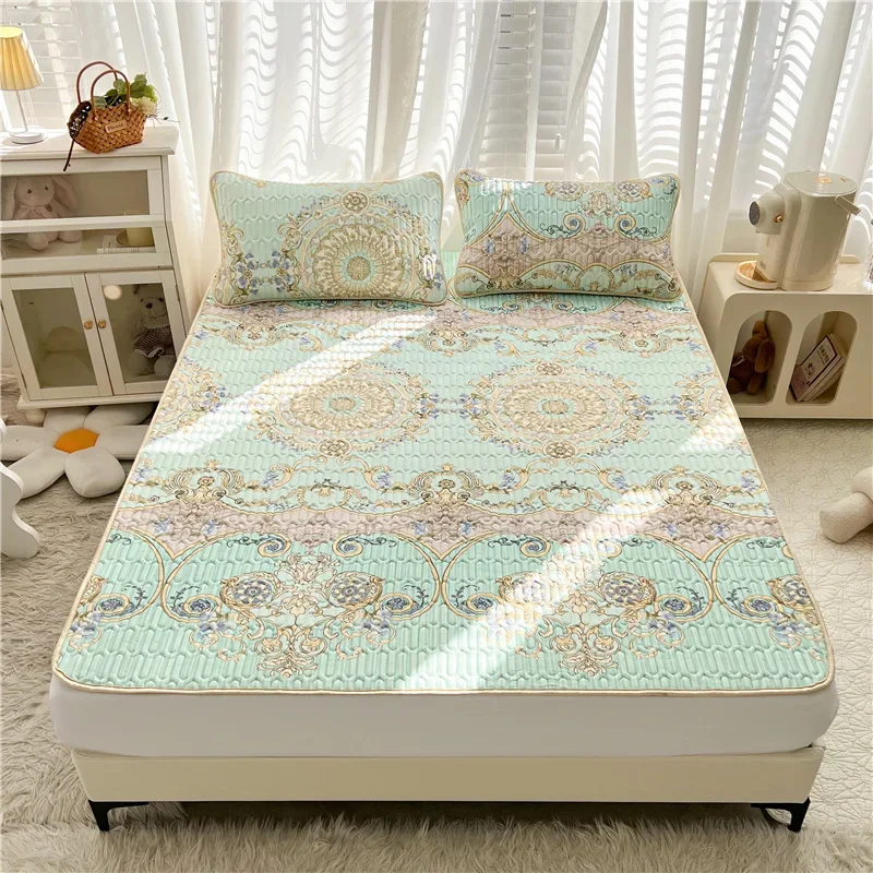 Flowers Latex Summer Mat Kit Cooling Feel Bed Pad and Pillowcase Cold Sleeping Bed Mat for Summer Breathable Folding Cool Mat: Twin / PURPLE