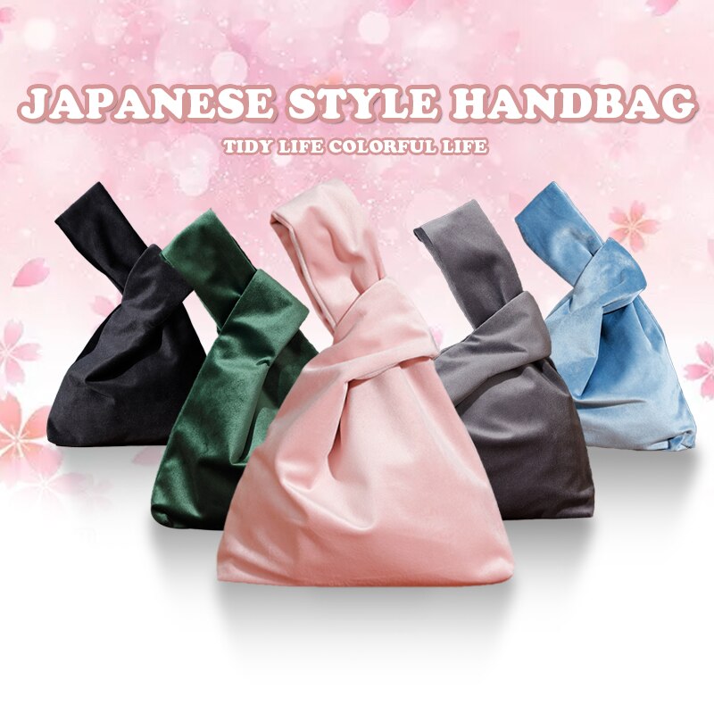 Autunno inverno retrò velluto borse da donna borsa da polso con nodo a barra borsa da trasporto semplice in stile giapponese borsa per telefono