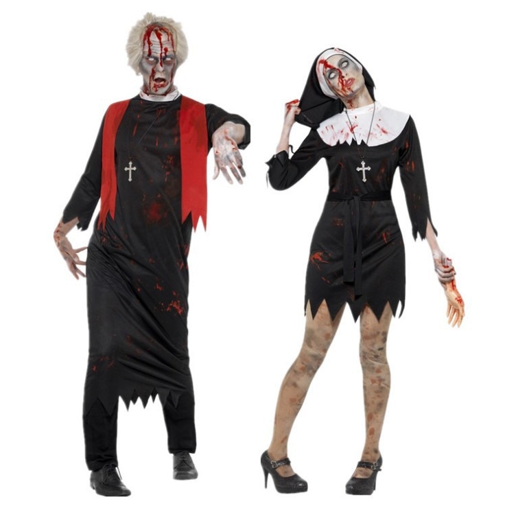 Trajes de monja de sacerdote católico cristiano Horror de Halloween