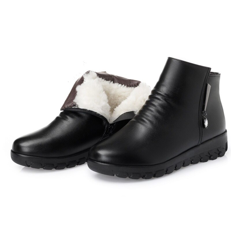 Cresfimix lady black pu leather round toe short boots women winter warm fur boots botas femininas a6393: 6
