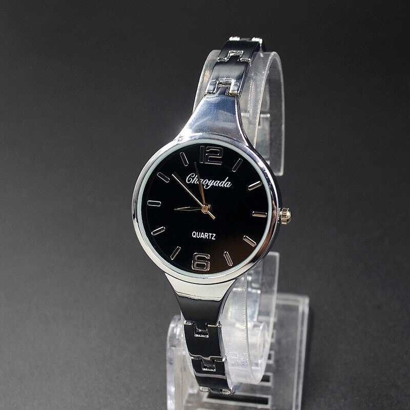 Mode Polshorloge Vrouwen Meisje Prachtige Metalen Legering Band Quartz Armband Horloges 910: Silver black