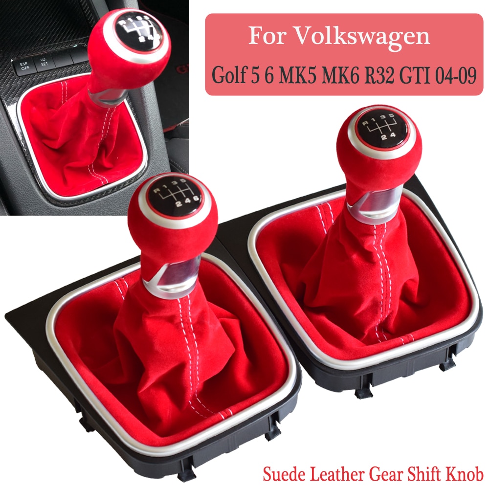 Voor volkswagen vw golf 5 6 mk5 mk6 r32 gti 04-09 5/6 versnellingspook niveau pookknop rood zwart zacht suède lederen hoes