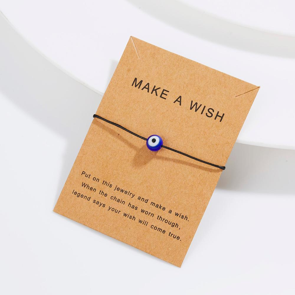 Redondo de vidro azul mal olho pingente 5 cores tecelagem corda corrente pulseira com fazer um desejo papelão para moda feminina jóias presente